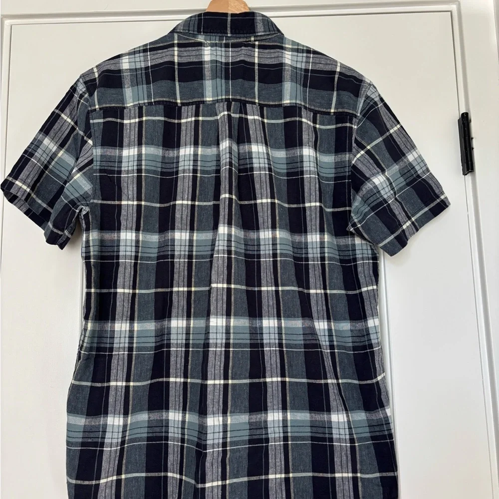 The North Face Plaid Short Sleeve Shirt Cotton Hemp Blend Blue Hike Men’s Medium